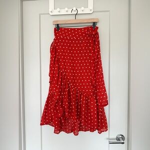 Mango Red Polka Dot Wrap Skirt